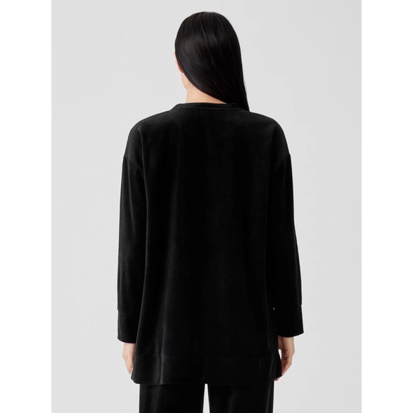 Eileen Fisher Cotton Velour Crew Neck Long Top Boxy Fit Black Sz Medium - Picture 3 of 8
